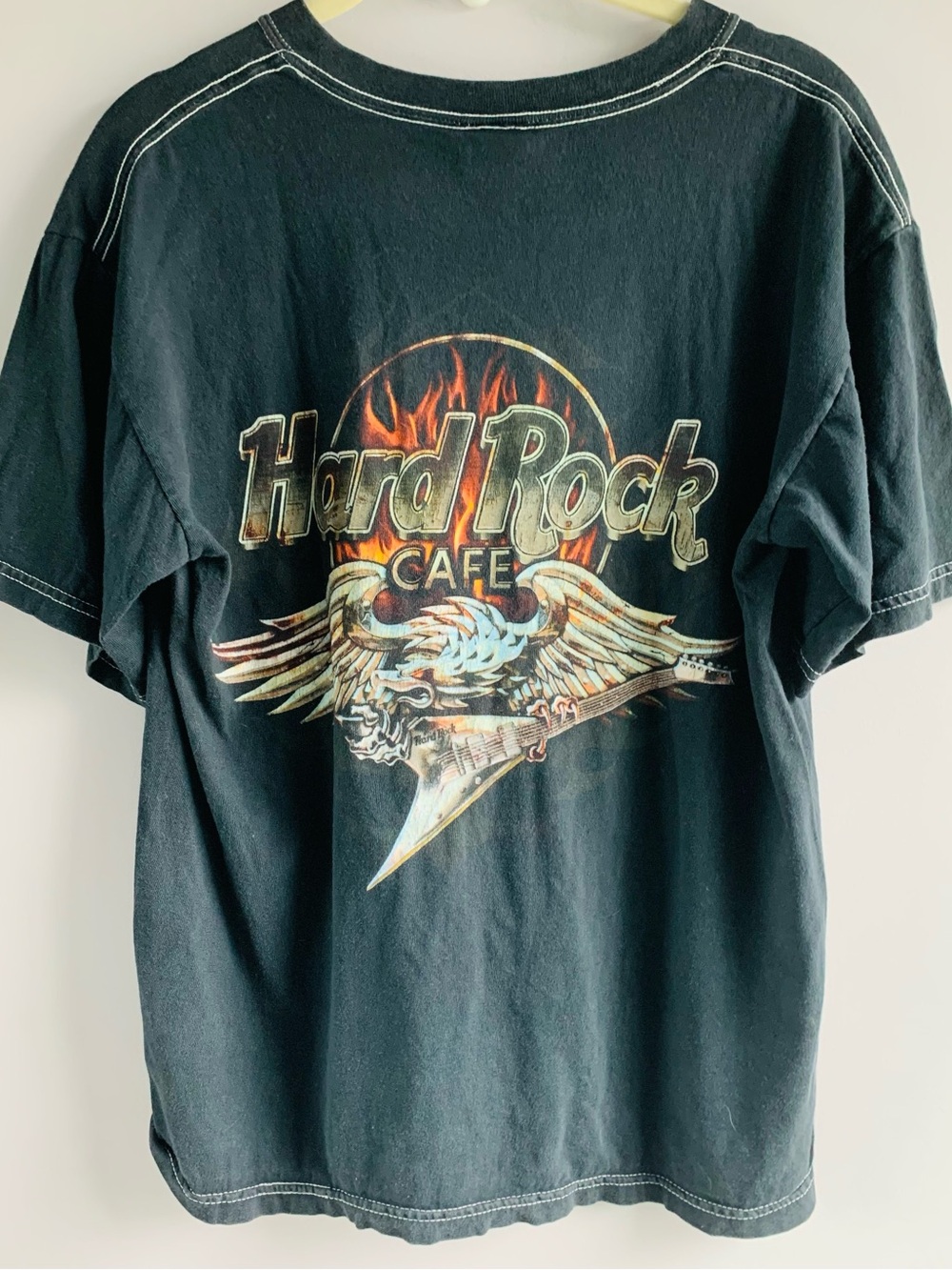 Vintage Y2K Hard Rock Cafe T Shirt Black Eagle Flames Guitar Washington DC M